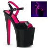 Pleaser 8" Black/Hot Pink Ankle Strap Platform Pumps* Glow In The Dark & Neon