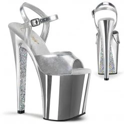 Pleaser 8" Heel Silver Glitter Platforms*
